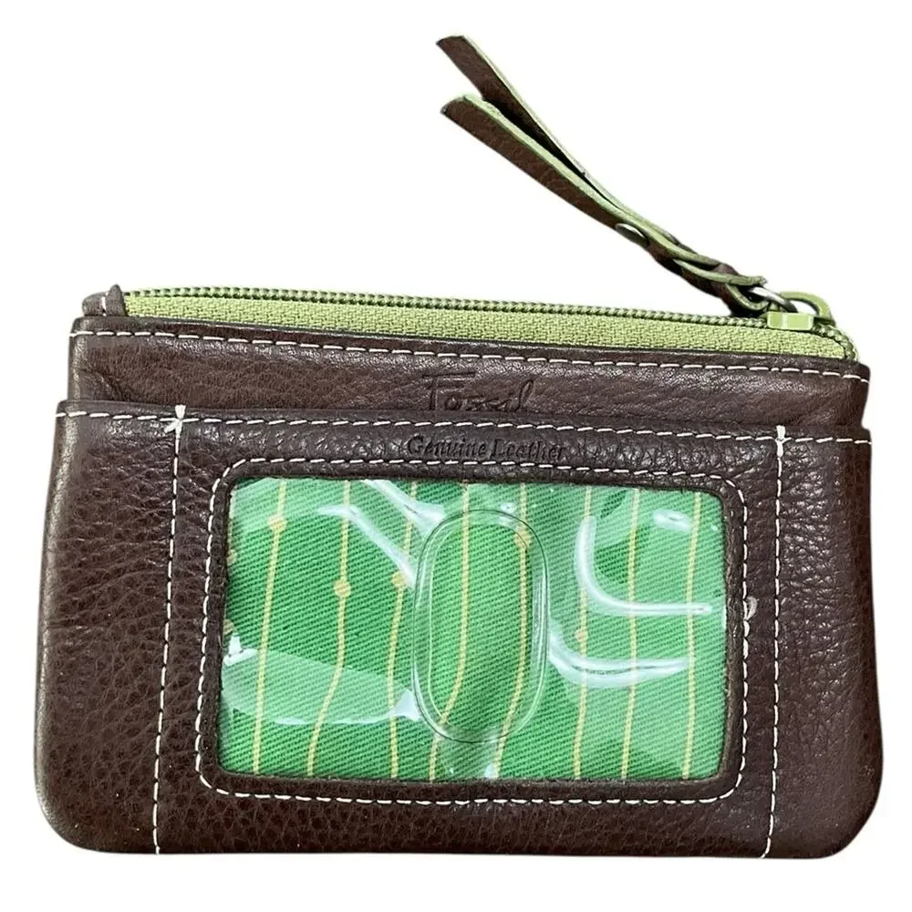 Fossil Brown and Green Pebbled Leather ID Key Holder